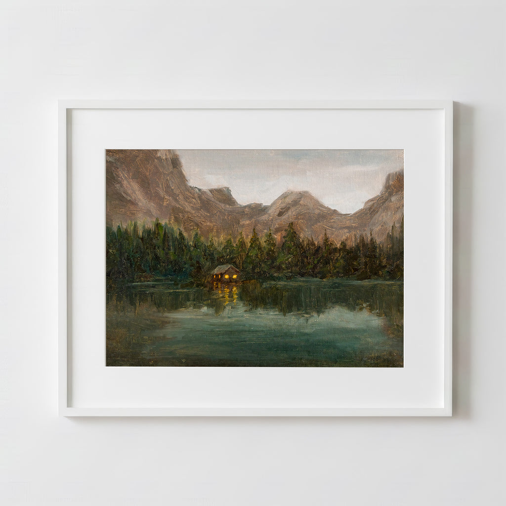 Cozy Lakeside Cabin - Fine Art Paper Print