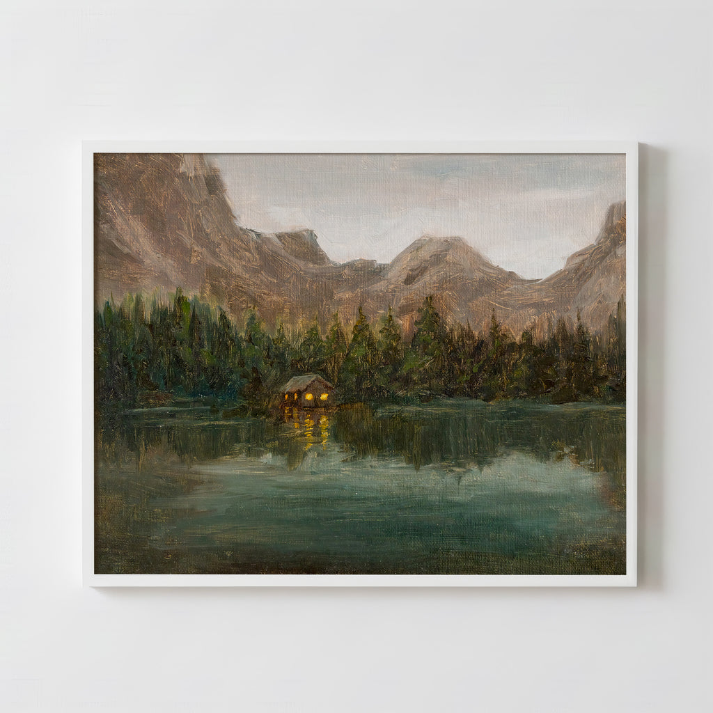 Cozy Lakeside Cabin - Fine Art Paper Print